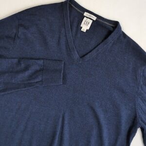 GAP Men's 100% Fine Merino Wool V-neck Sweater Navy Blue Large Preppy Old Money